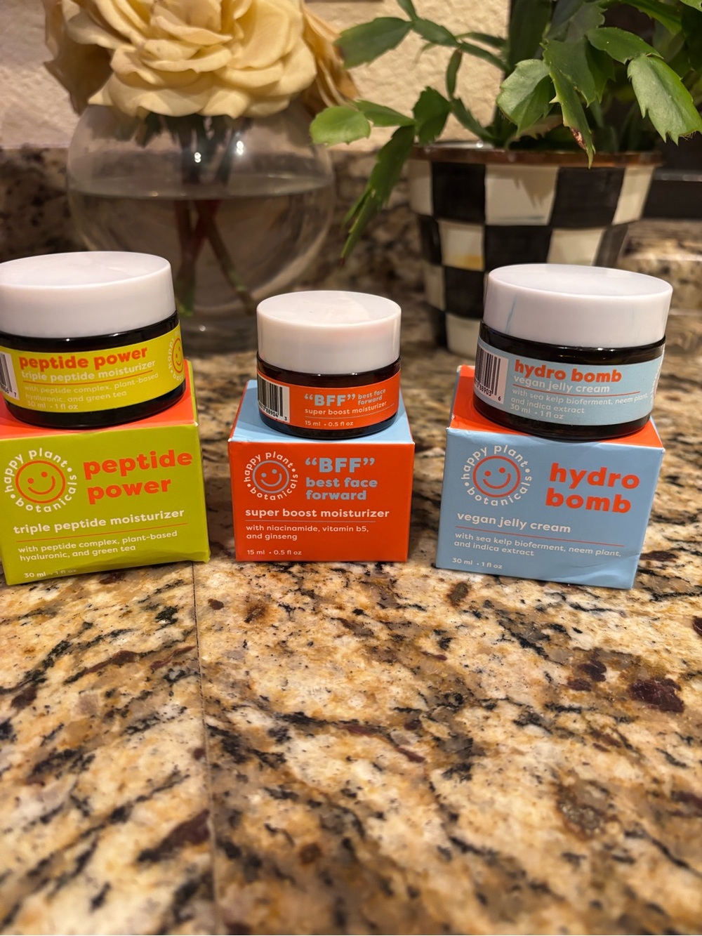 NIB Happy Plant Botanicals Skincare Trio Set | Peptide, BFF & Hydro Bomb